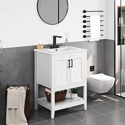 Yaheetech 24" Modern Bathroom Vanity with Sink, Bathroom Sink Cabinet