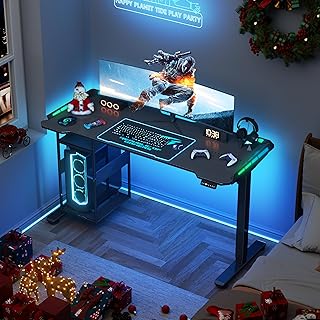 Gaming Standing Desk with LED Lights & Host Shelf, 55