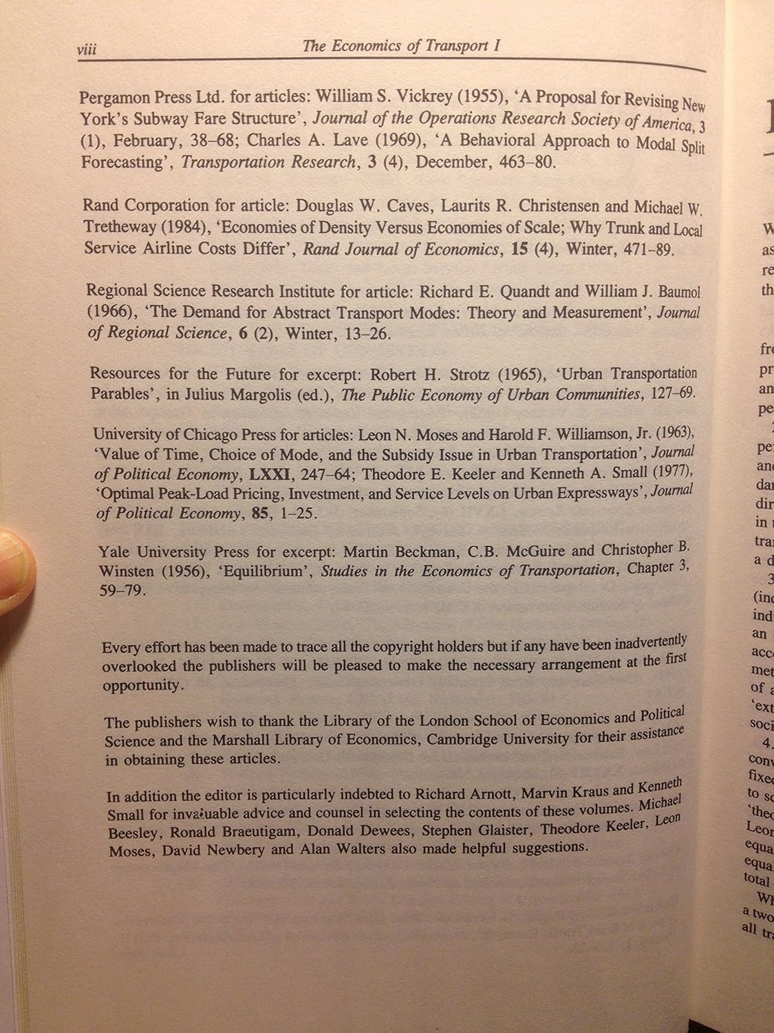 THE ECONOMICS OF TRANSPORT (The International Library of Critical Writings in Economics series, 34)