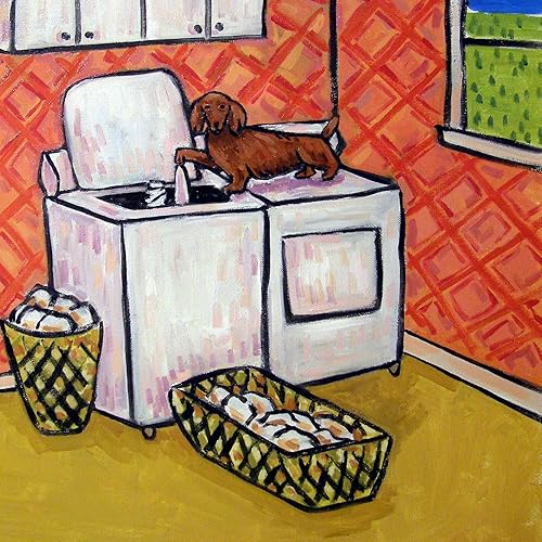 Dachshund dog doing the Laundry dog art tile coaster gift animals