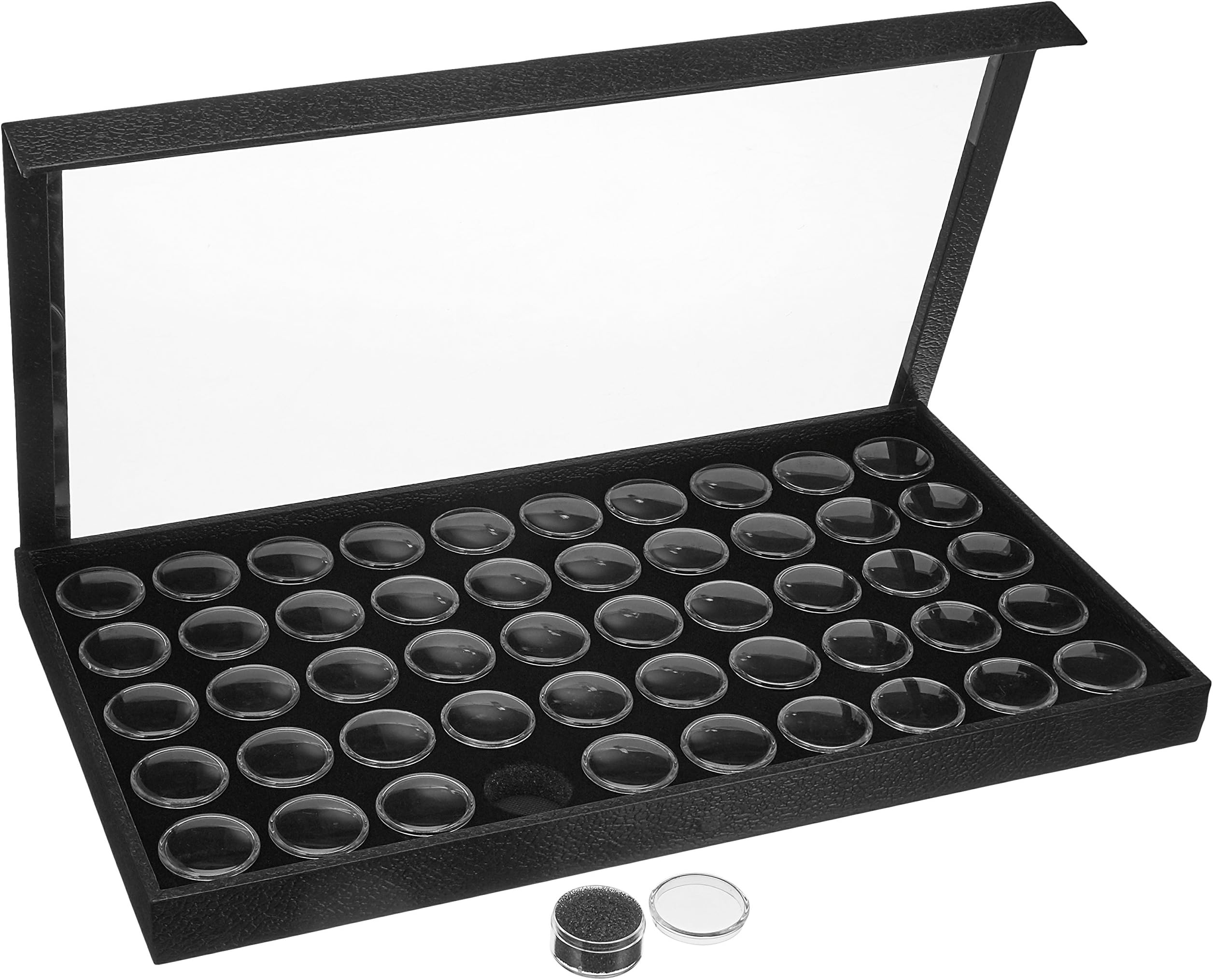 50 Gem Jar Tray with Magnetic See-Through Lid!! BLACK FOAM