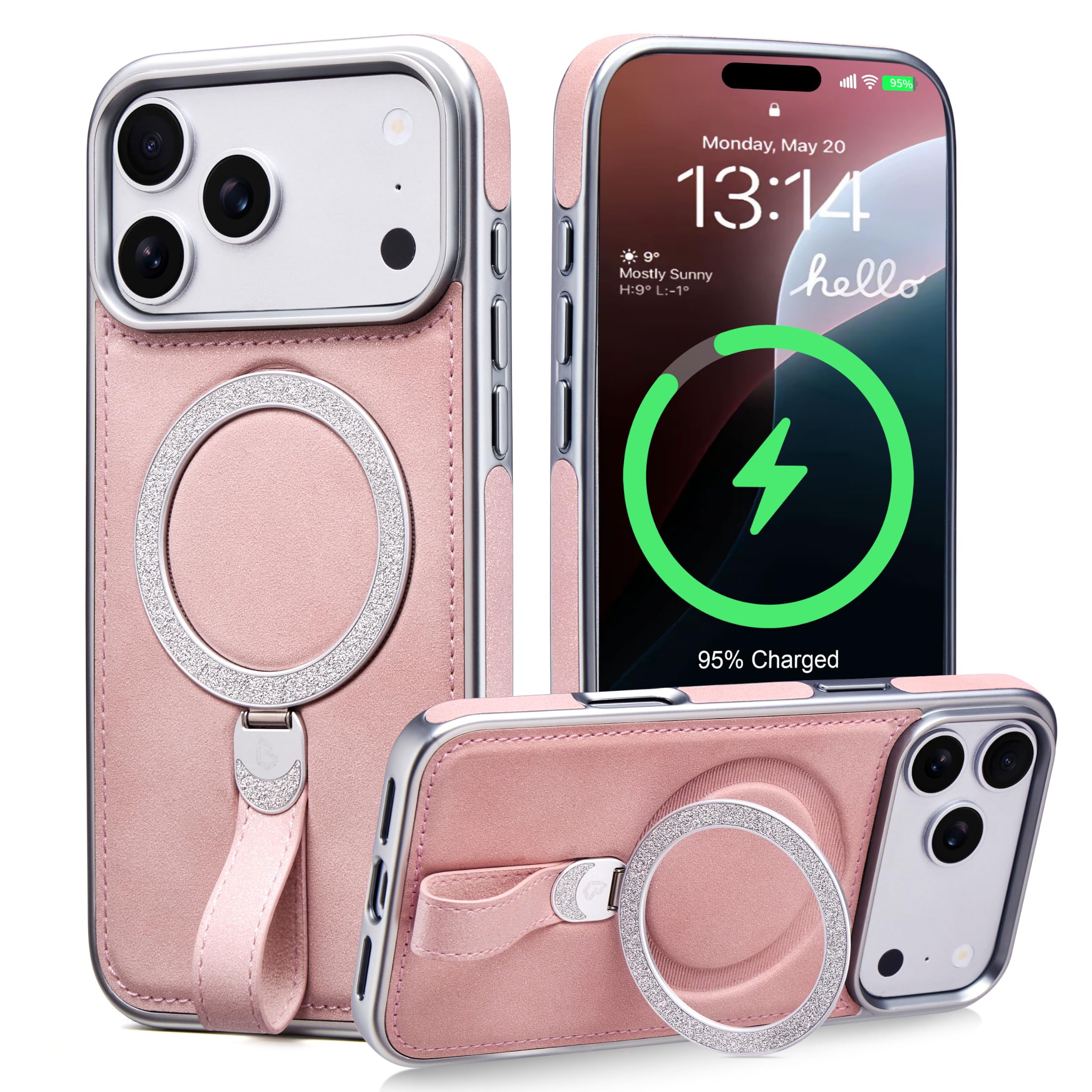 for iPhone 18 Pro Max & 17 Pro Max Case Leather Loop with Stand, Pink