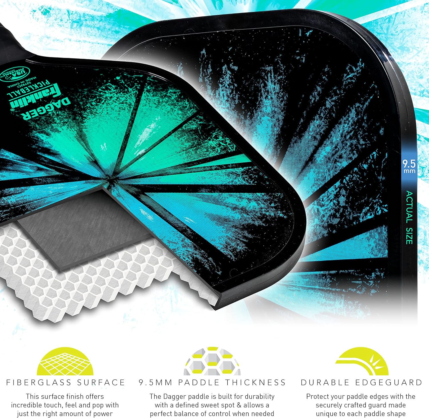 Franklin Sports Pickleball Paddle and Ball Set - (2) Dagger Fiberglass Rackets + (4) X-40 Balls - USA Pickleball (USAPA) Approved - 2 Player Set image 5 of 11 B0BCQR5P53