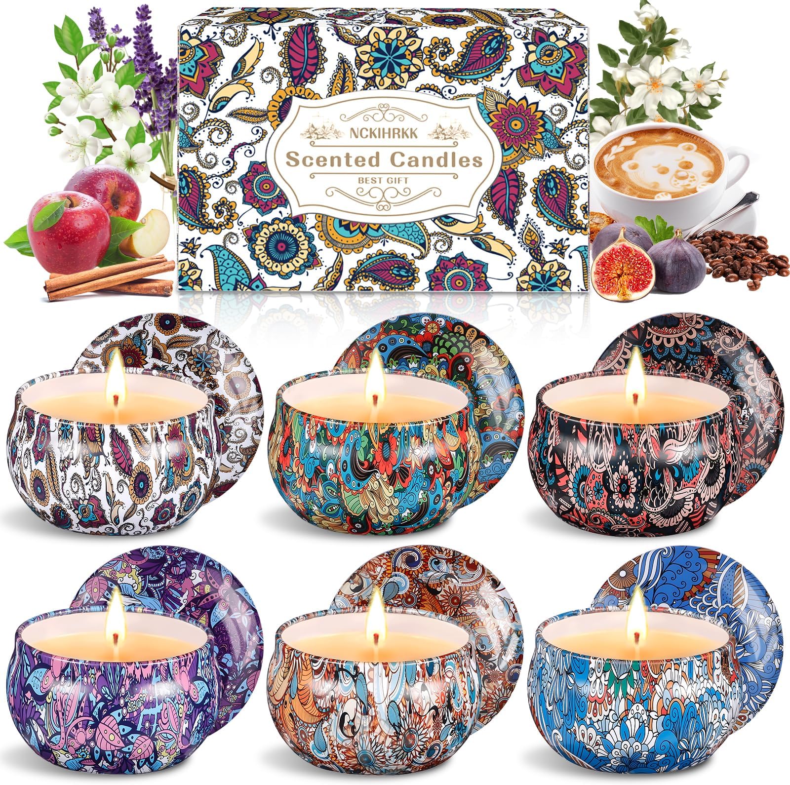 ZQEJEFD Bougies Parfumées de Noël, 6 Bougies Cadeau Bougie Parfumée, Bougie Parfumée, Bougies en Cire De Soja Naturel, Ensembles Bougie Aromatique