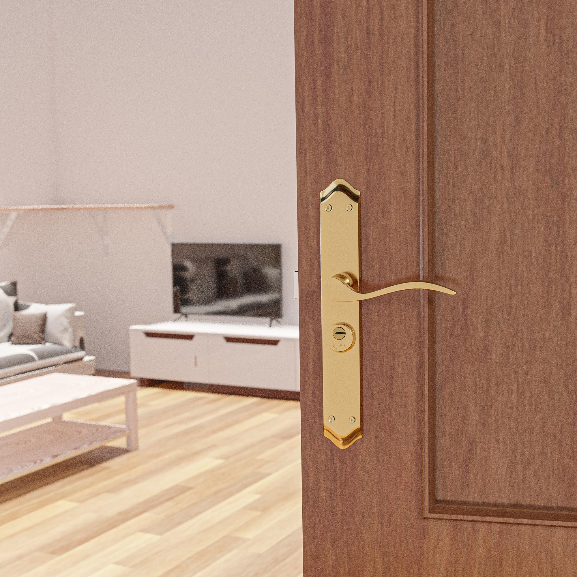 Amig - ALFA Prawa klamka do drzwi z trzpieniem 46 z mosiądzu stalowego | Trzpień z kluczem | 242 x 44 mm | Nadaje się do drzwi 35-45 mm | Ergonomiczna i elegancka konstrukcja wnętrza