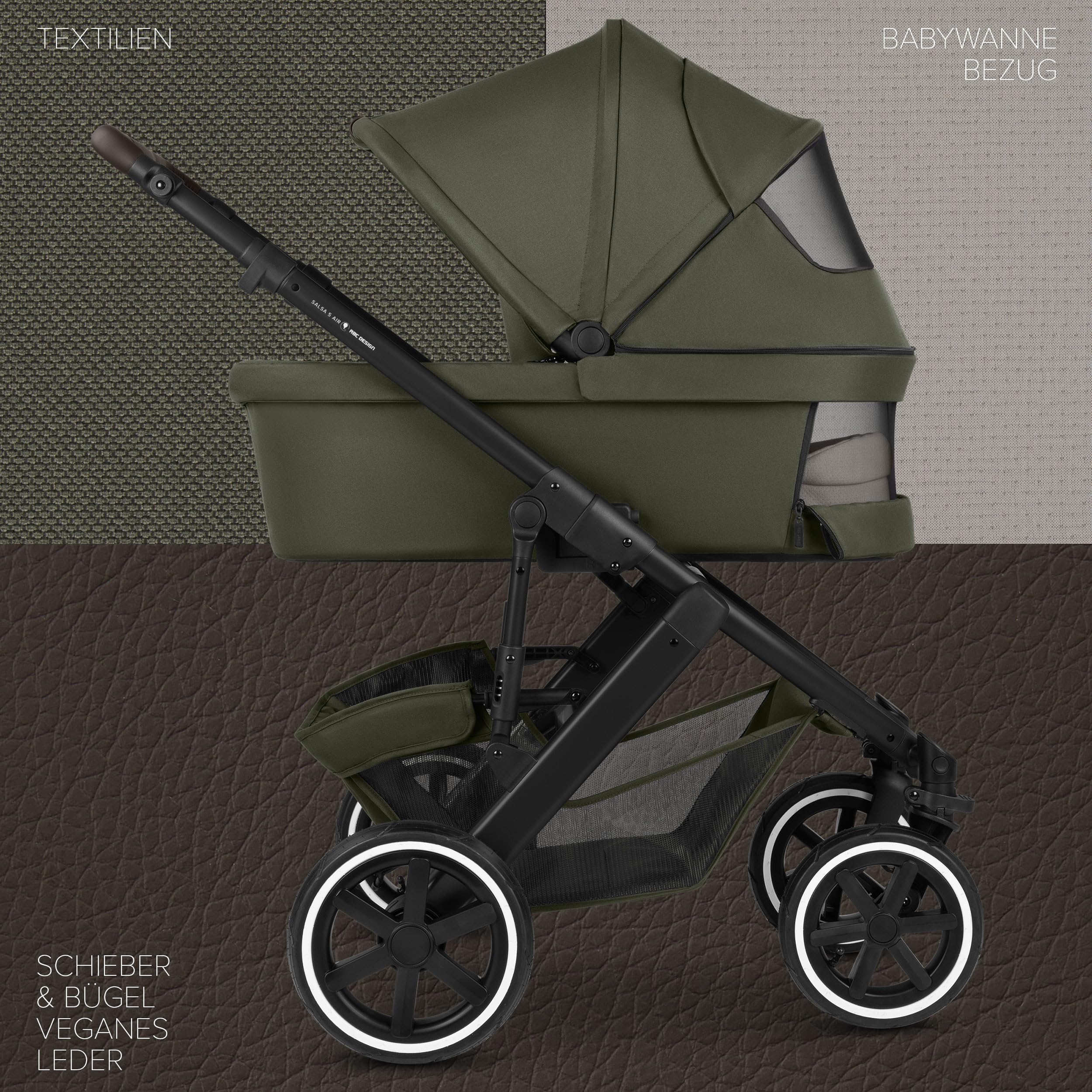 ABC Design Kinderwagen Salsa 5 Air Avocado - 2in1 Kombi-Kinderwagen ab Geburt mit Luftreifen, Federung & großer Babywanne