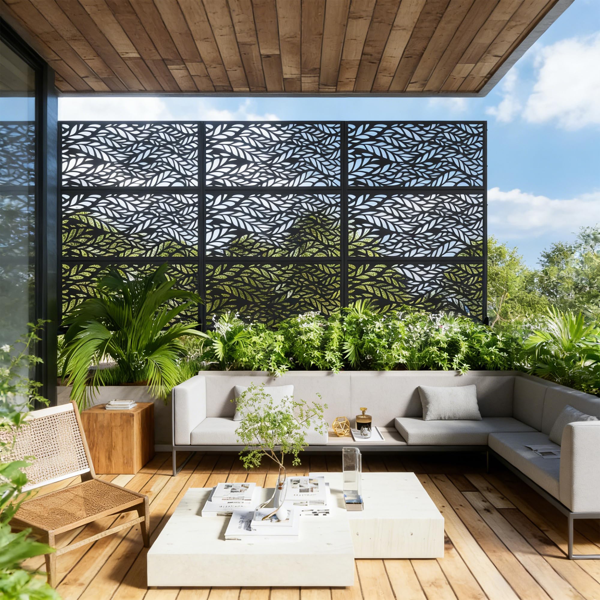 casa.pro Pannello Divisorio per Spazi Esterni Interni Parete Divisoria in Acciaio Separatore Decorativo Metallo Frangivista per Giardino Terrazza Balcone 180 x 120 cm - Nero