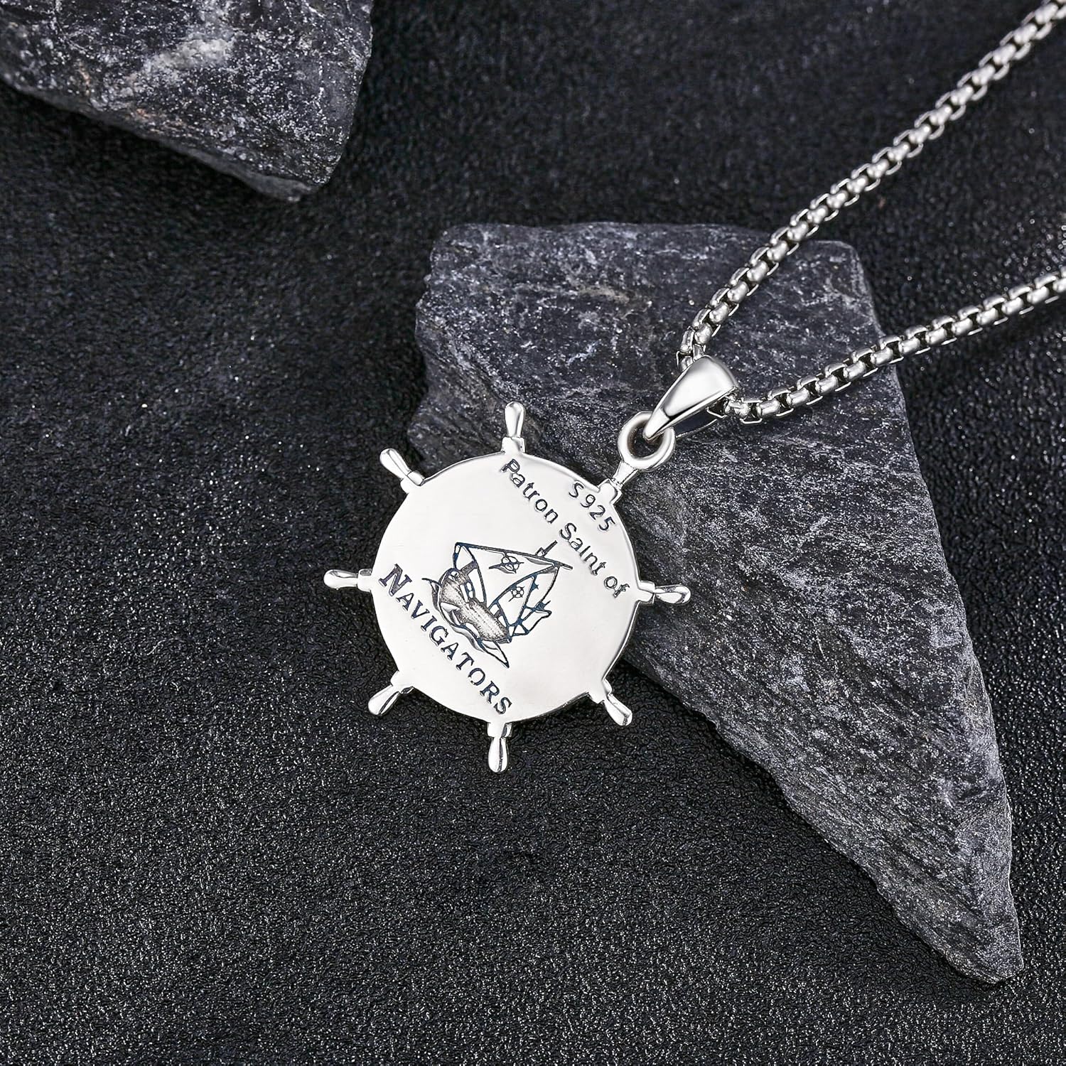 Saint Brendan Necklace S925 Sterling Silver Saint Brendan Coin Medal Pendant Necklace Protection Jewelry for Men Women Religion Gifts - Image 3