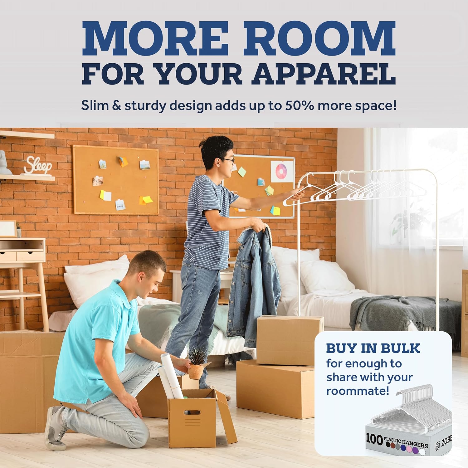 Clothes Hangers - White, Plastic Hangers 50 Pack for Shirts, Dresses, and Pants - Durable, Flexible Plastic Clothing Hangers