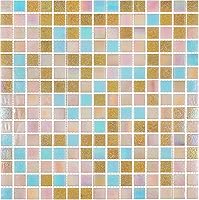 Vista 14 de URBN - Mosaico de vidrio iridiscente blanco contemporáneo con reflejos de bronce metálico para cocina y baño, azulejos de muestra