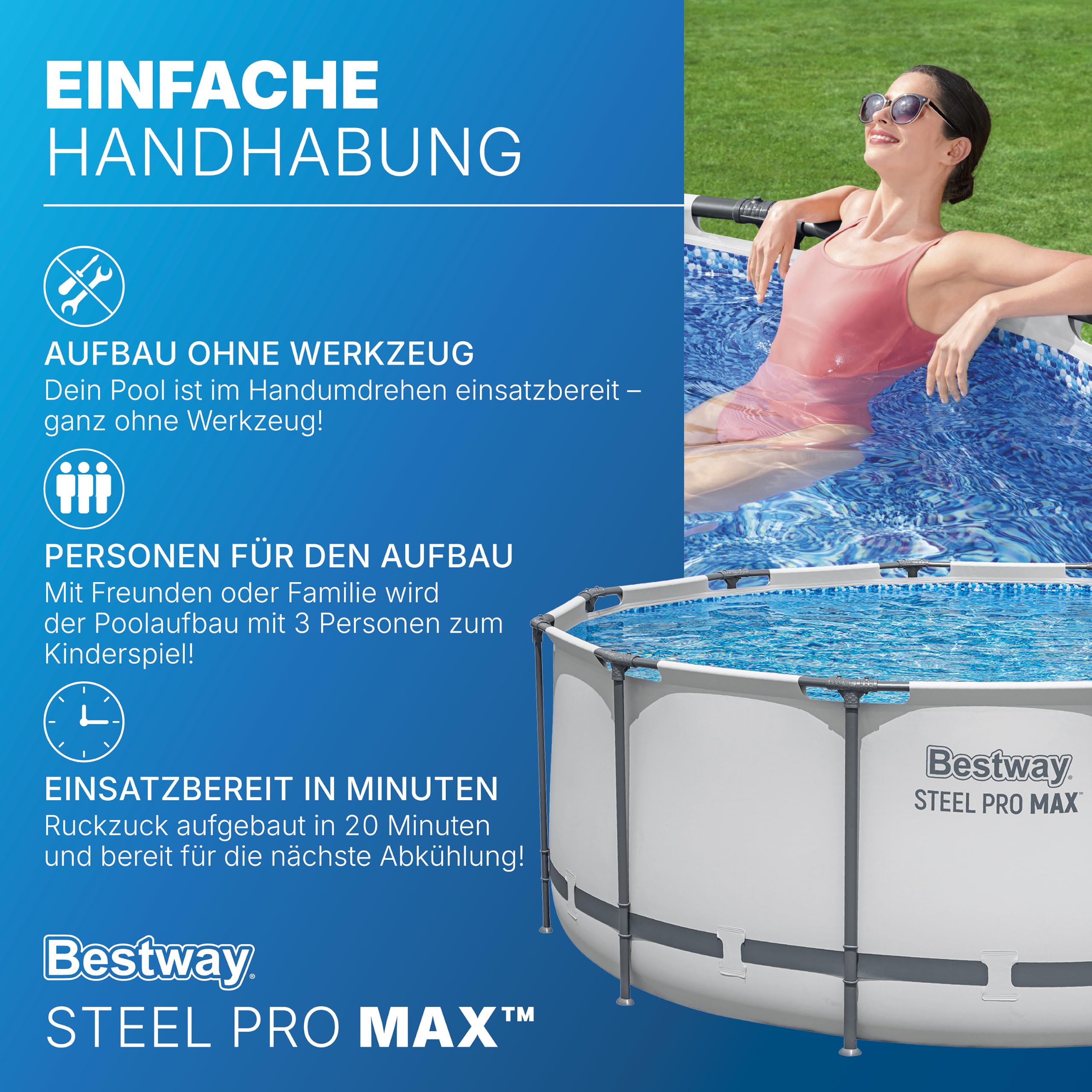 Bestway Aufstellpool rund 366x122 cm Komplett-Set mit Filterpumpe 10.250 L TriTech-Material Kieselmosaik-Optik