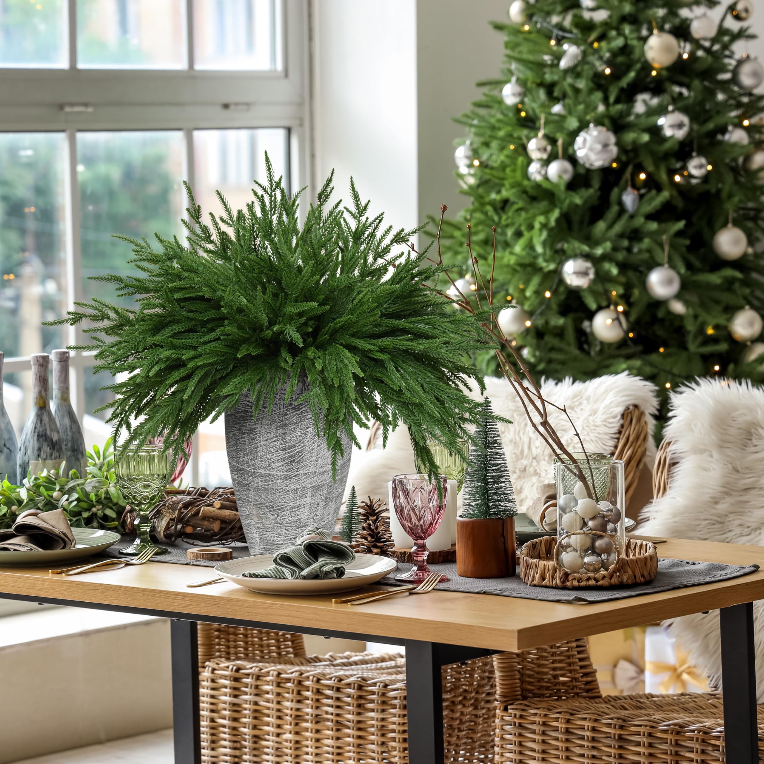 Norfolk-Kiefernzweige für Weihnachten, 81,3 cm, künstliche Weihnachtsstiele, künstliche Grünpflanzen, Zweige für Vasen, DIY-Girlande, Weihnachten, Innen- und Außenbereich, Heimdekoration (16)