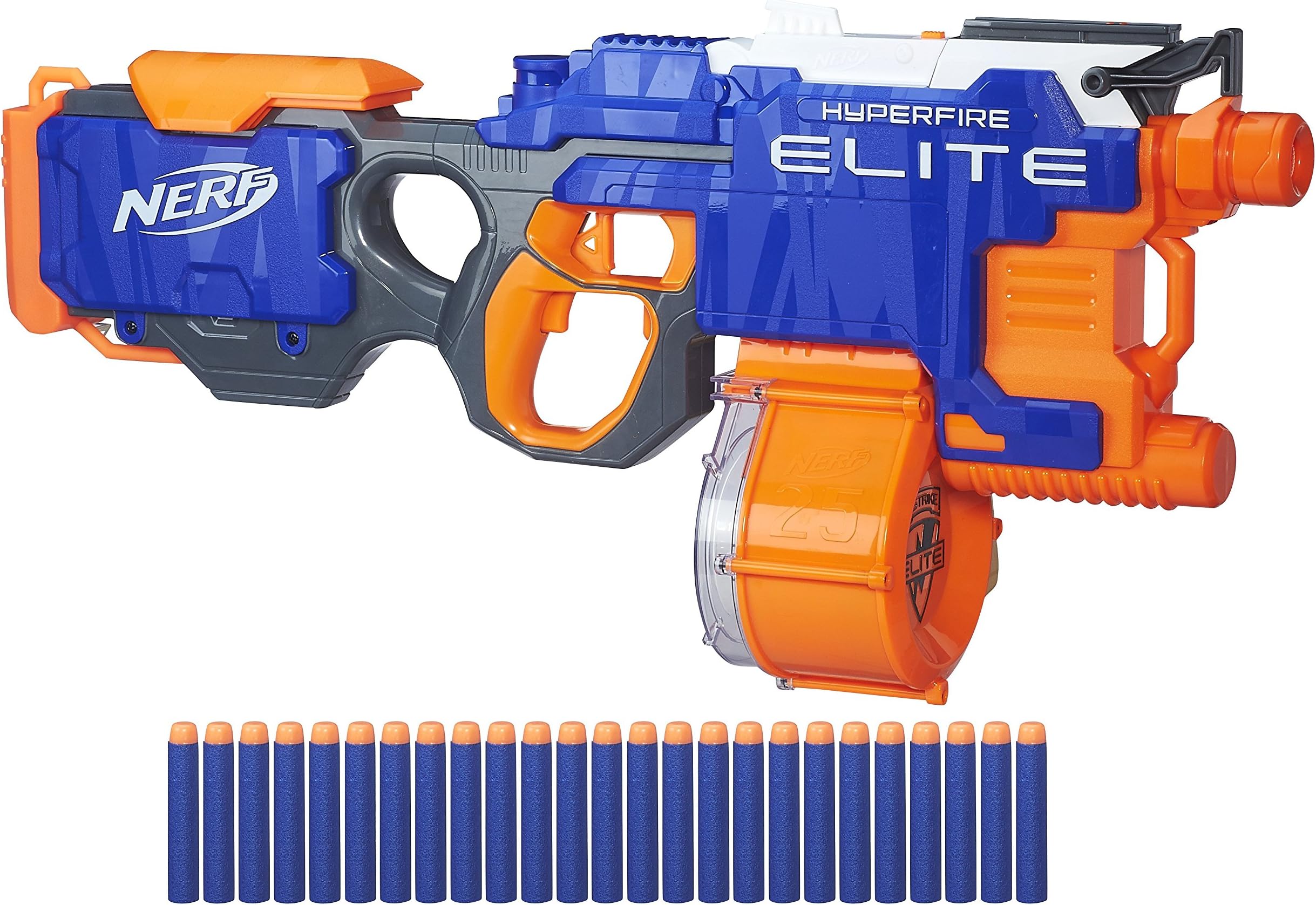 Nerf Hyperfire Motorized Elite Blaster ,25-Dart Drum ,Fires Up To 5 Darts Per Second ,Includes 25 Elite Darts,Multicolor