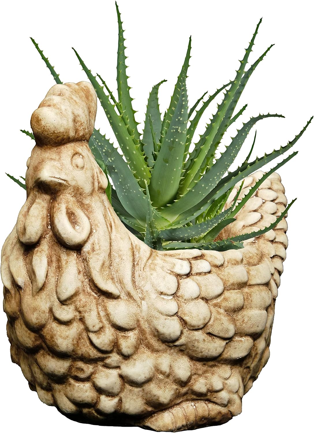 Classic Home and Garden Cement Buddies Animal Planter - Cute Desk Decoration - UV Coated Animal Vase w/Removable Drain Plug - Succulent Planter for Indoor/Outdoor Use (Rooster Planter, Tan, Large)