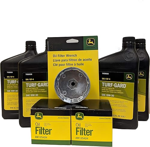 John Deere Kit de cambio de aceite doble que incluye llave de filtro de aceite - (4) TY22029 + (2) AM125424 +TY26640