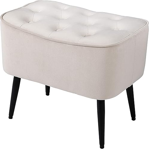 Miniatura 17 de BIRDROCK HOME Taburete otomano de terciopelo con curva capitonada, reposapiés acolchado tapizado para sala de estar o dormitorio, silla decorativa