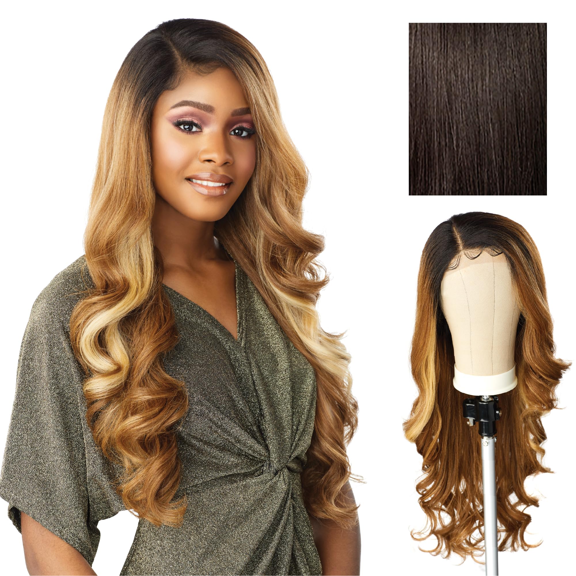 Sensationnel Butta Lace Wigs - Unit 7 Extra Wide 5 Inch Deep Parting Synthetic Preplucked Hairline Glueless Lacefront (2 DARKBROWN)