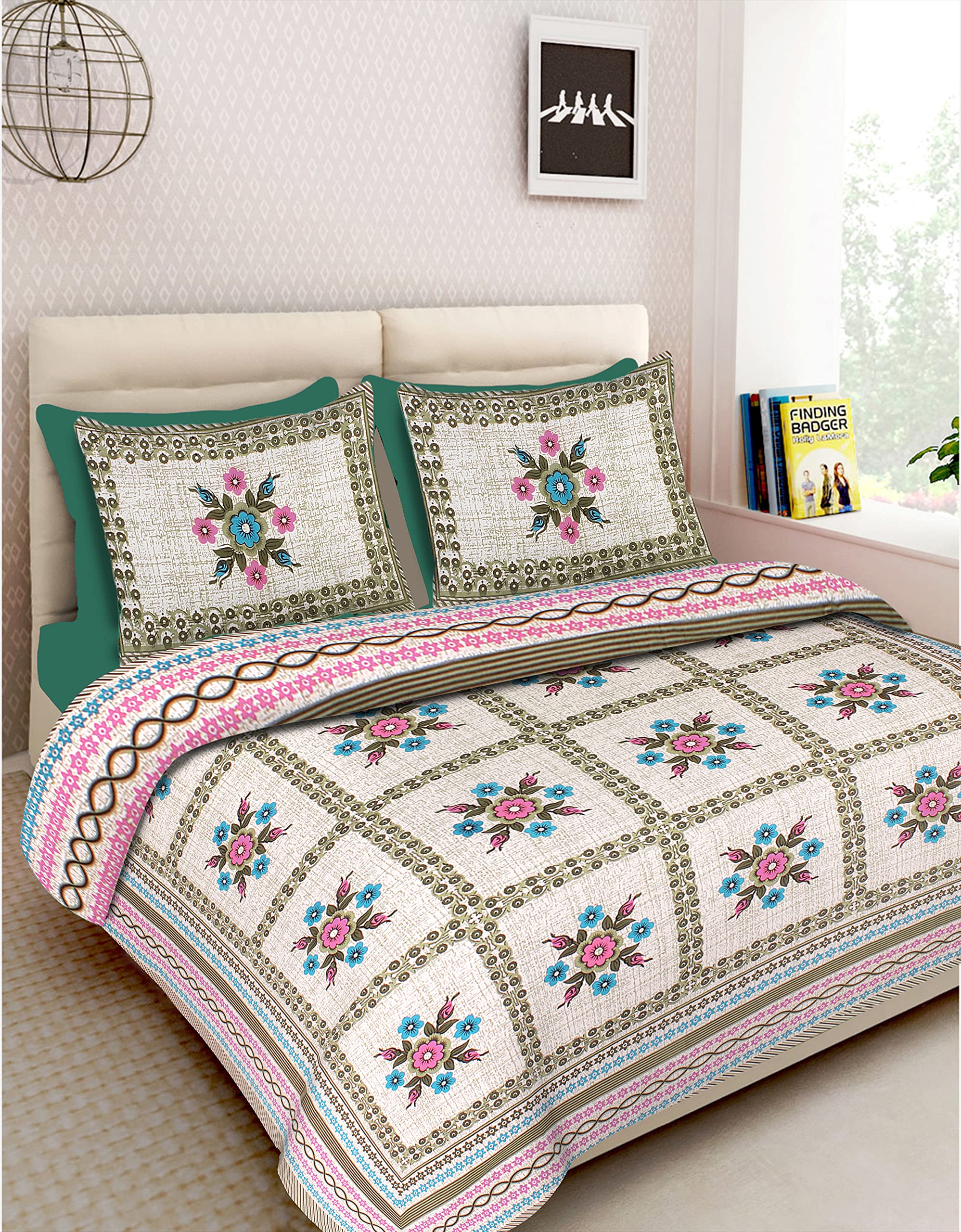RHF Cotton Double Bedsheet with 2 Pillow Covers - Orange and White (Multicolor-4, Double) 2
