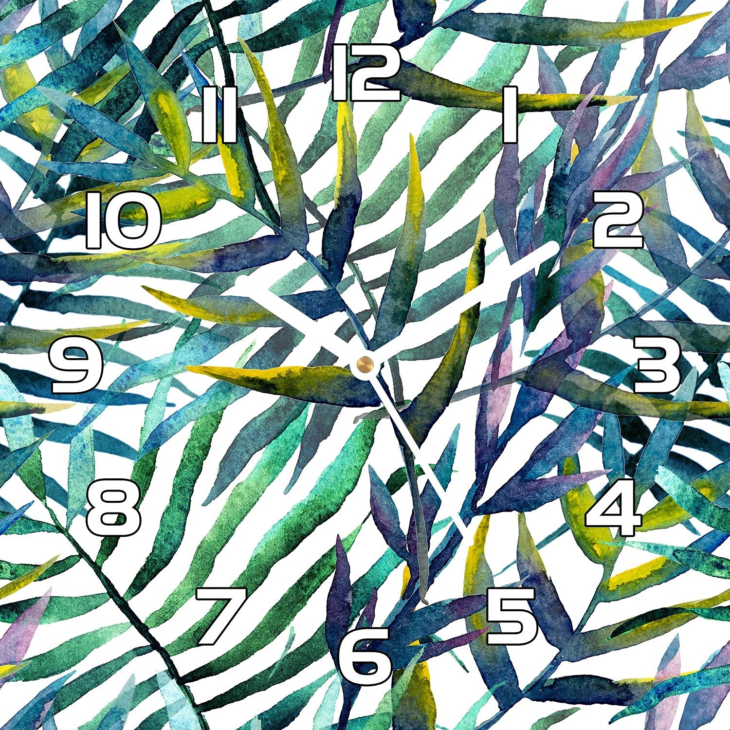 Horloge en Verre 30x30 cm Coloray à Motifs de Feuilles Abstraites pour Salon