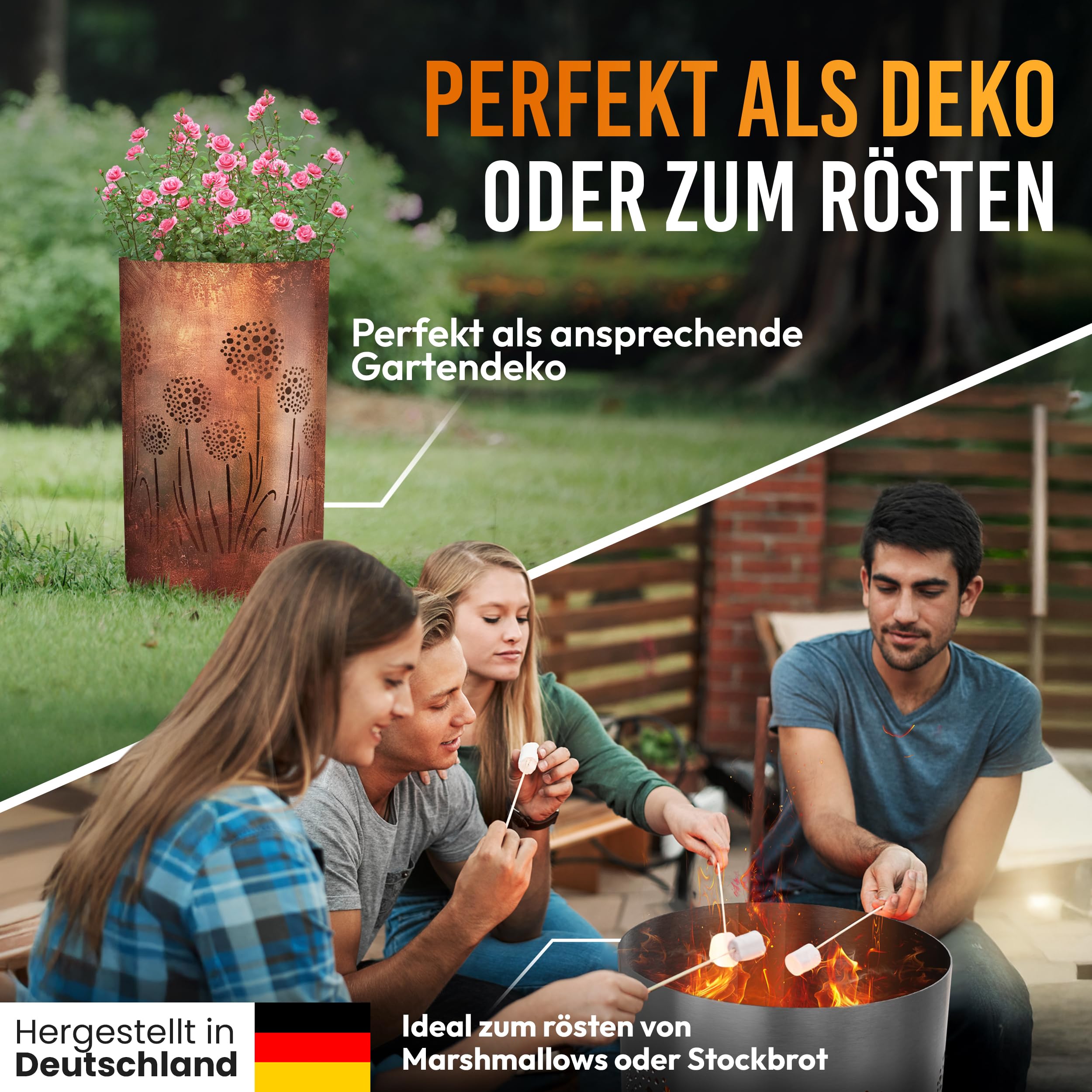 Feuertonne Feuerkorb mit Pusteblume Motiv
