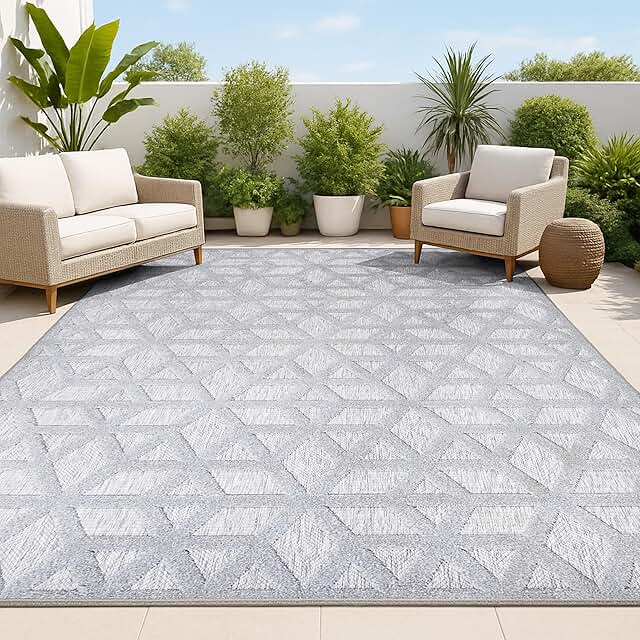12 No Patio Backyard Ideas for Simple Affordable Outdoor Use 87 JONATHAN Y Neutral Geometric Indoor Outdoor Area Rug 8X10 Light Gray, Ta...