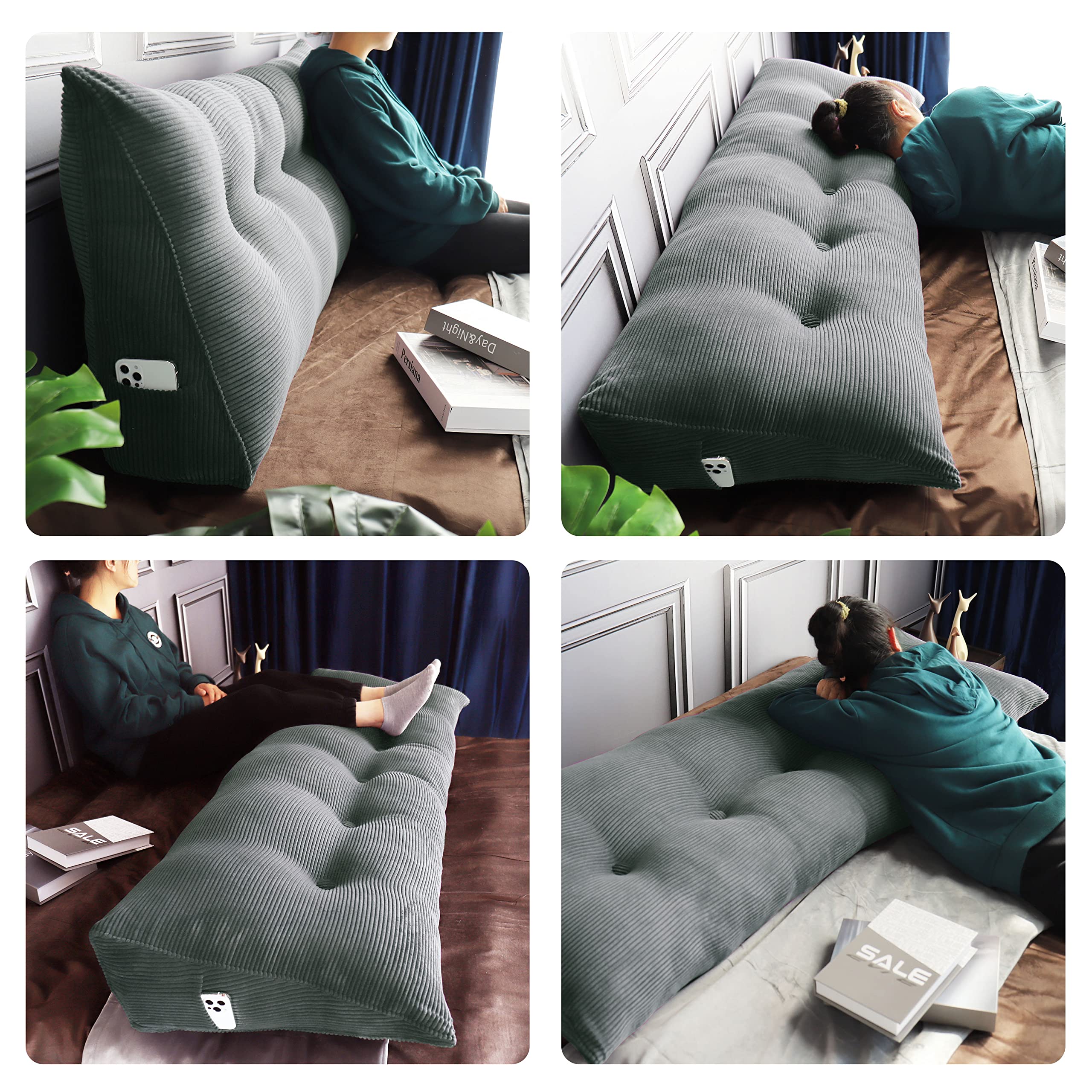 VERCART Poduszka pod plecy, oparcie łóżka, poduszka klinowa, zagłówek, wyściełana, poduszka do czytania, poduszka na ścianę, poduszka lędźwiowa, poduszka na sofę, poduszka podpierająca, poduszka pod