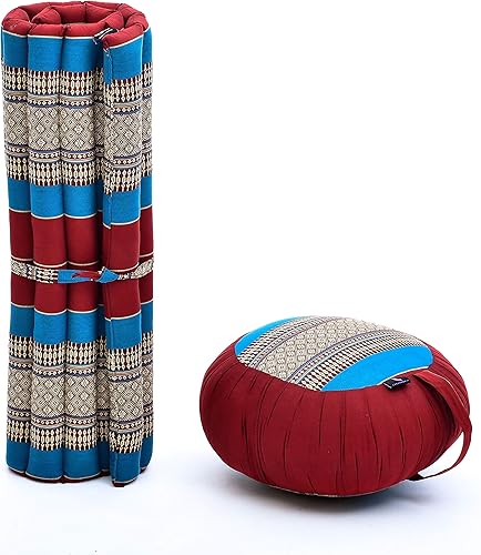 Miniatura 2 de Leewadee Juego de cojines de meditación 1 almohada redonda de meditación Zafu y 1 alfombrilla de meditación Zabuton cuadrada enrollable, paquete de