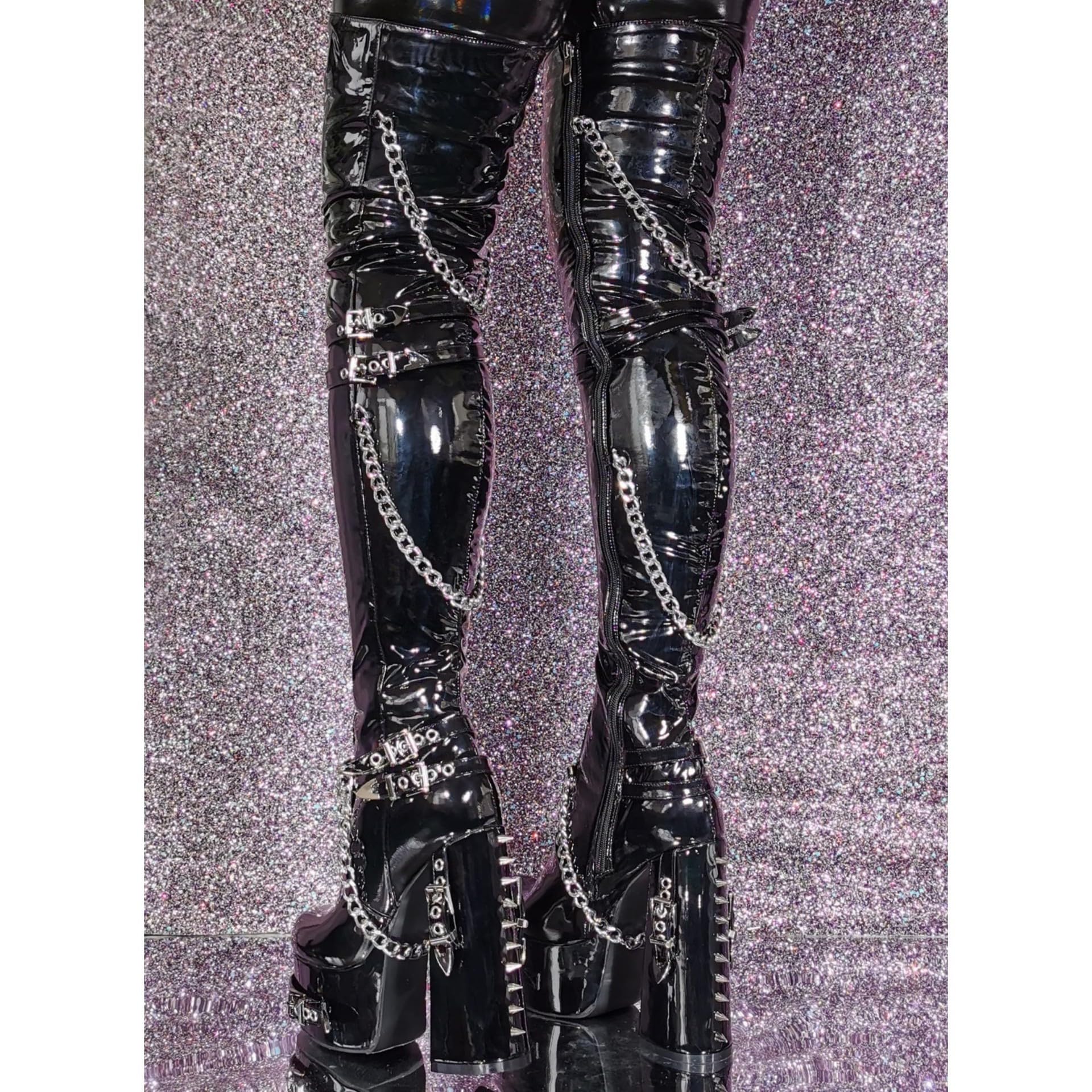 blingqueen Bottes pour femme - Talon bloc - Bottes punk