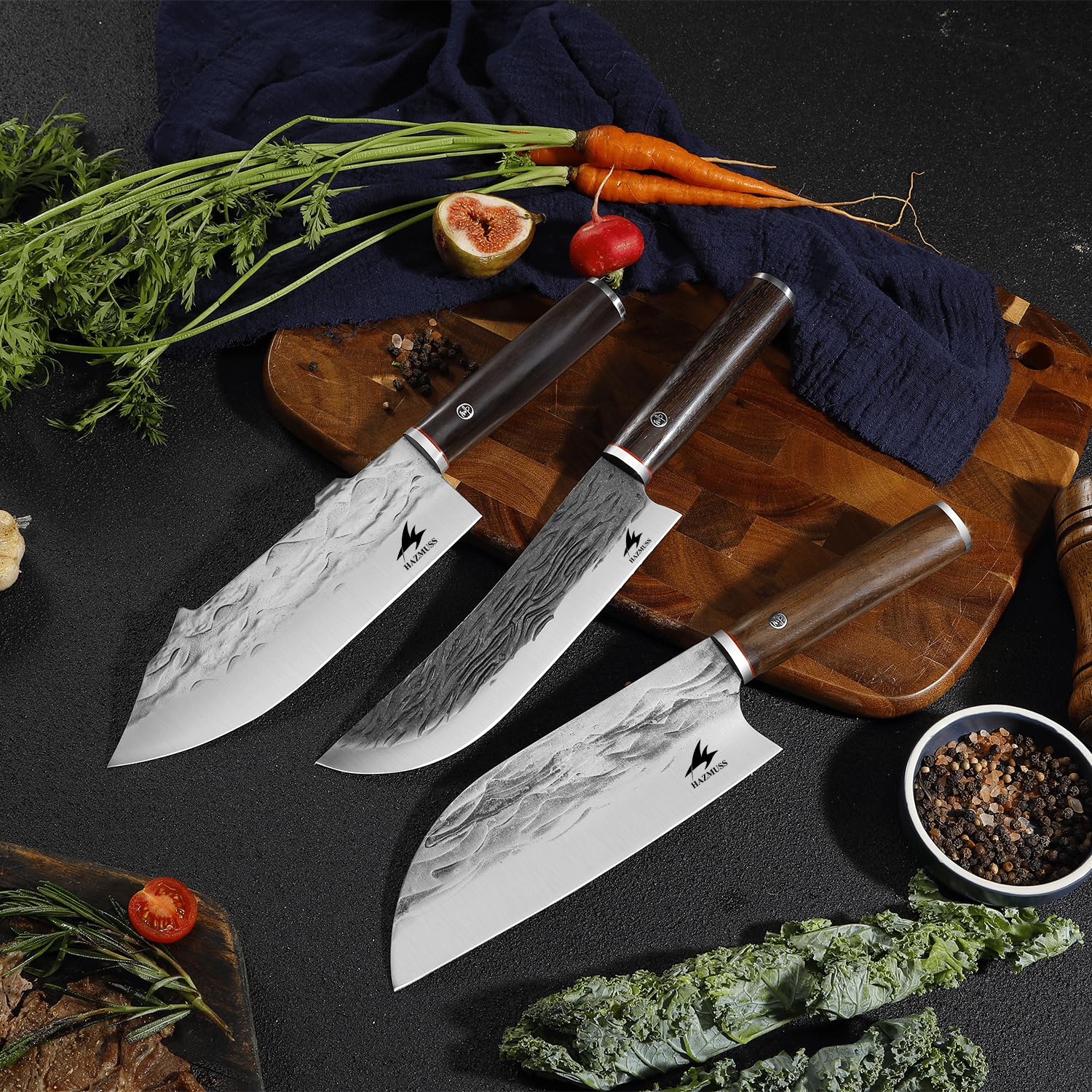 Coltello da Chef Artigianale 19,5 cm, Acciaio Alto Carbonio Affilato, Manico Legno di Frassino + Fodero in Pelle, Ideale per Cucina, Outdoor e Barbecue