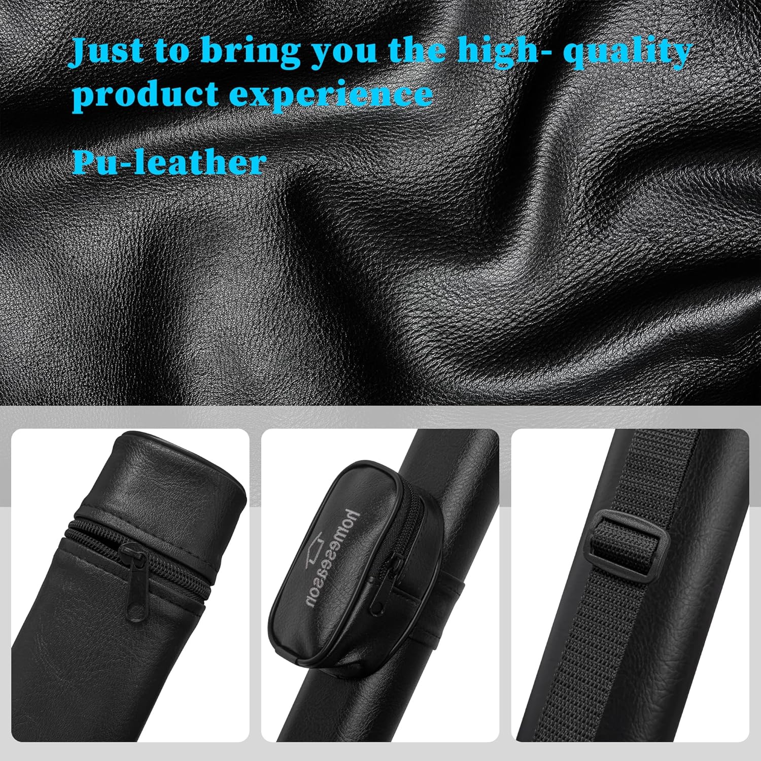 HomeSeason Expert Billiard Cue Cases, 1/2 Standard 1 of Set 58 Inches Cue Sticks Leather Box, Deluxe Hard Billiard Pool Cue Stick Carrying Case, Pool Billiards Accessories (Black)