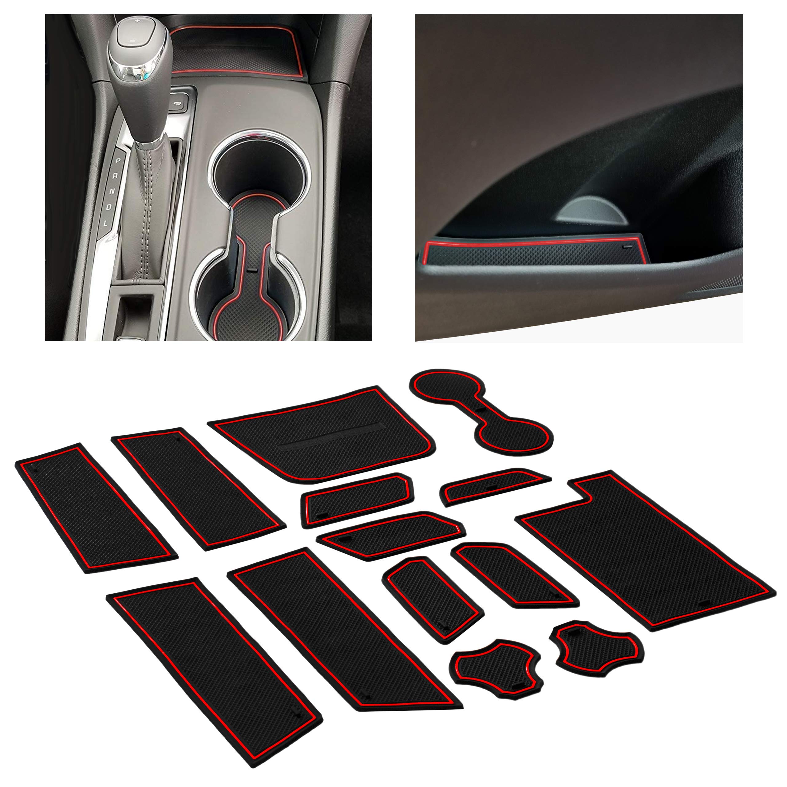 CupHolderHero for Chevy Equinox Accessories 2018-2021 Premium Custom Interior Non-Slip Anti Dust Cup Holder Inserts, Center Console Liner Mats, Door Pocket Liners 14-pc Set (Red Trim)