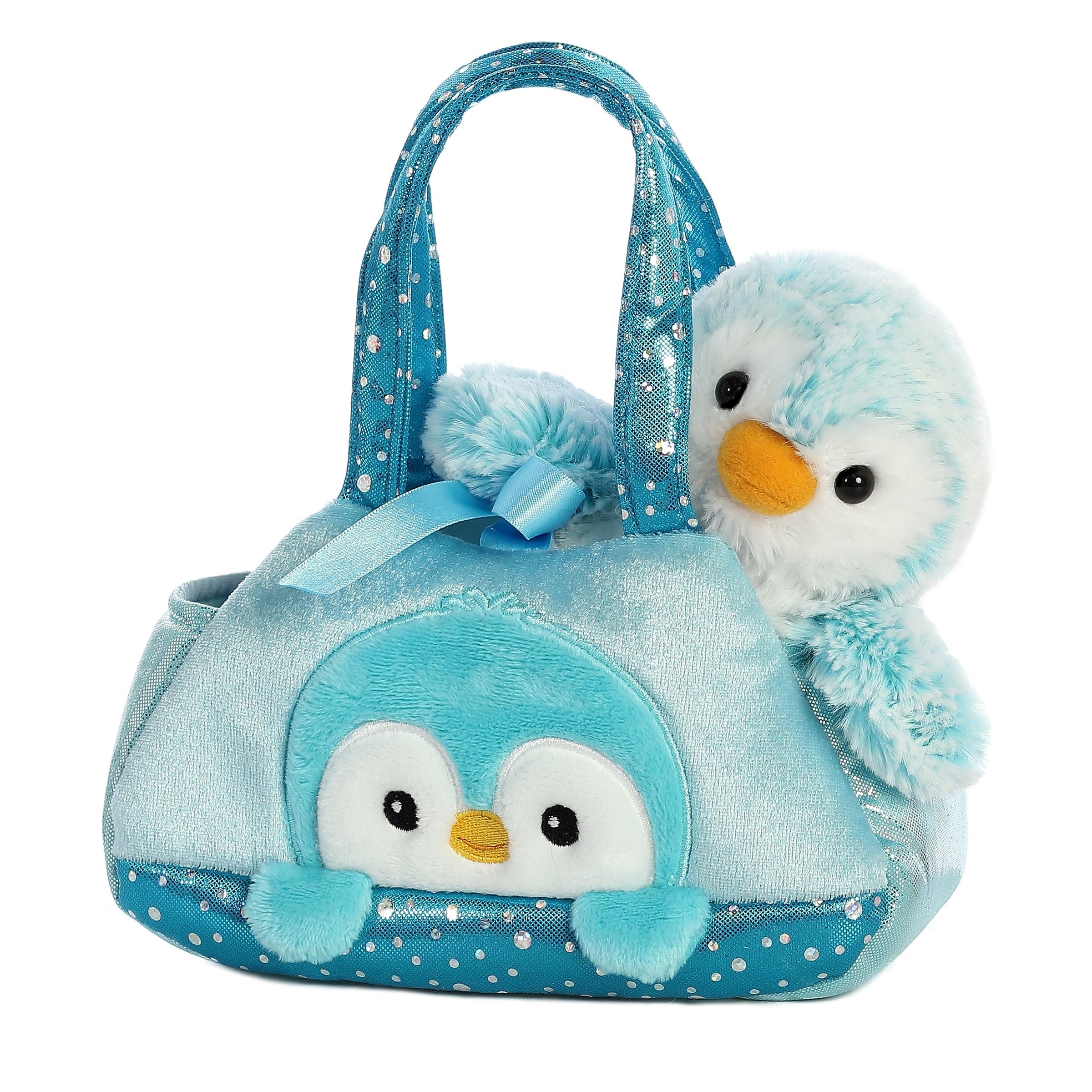 Aurora® Fashionable Fancy Pals™ Pompom Penguin™ Stuffed Animal - On-The-go Companions - Stylish Accessories - Blue 7 Inches
