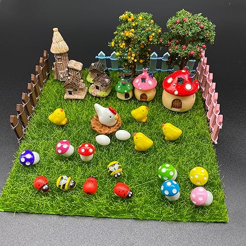 Miniatura 6 de Kit de accesorios de jardín de hadas, 132 piezas, animales en miniatura, árbol, valla, figuritas de casa, estatua para manualidades, jardín, micro