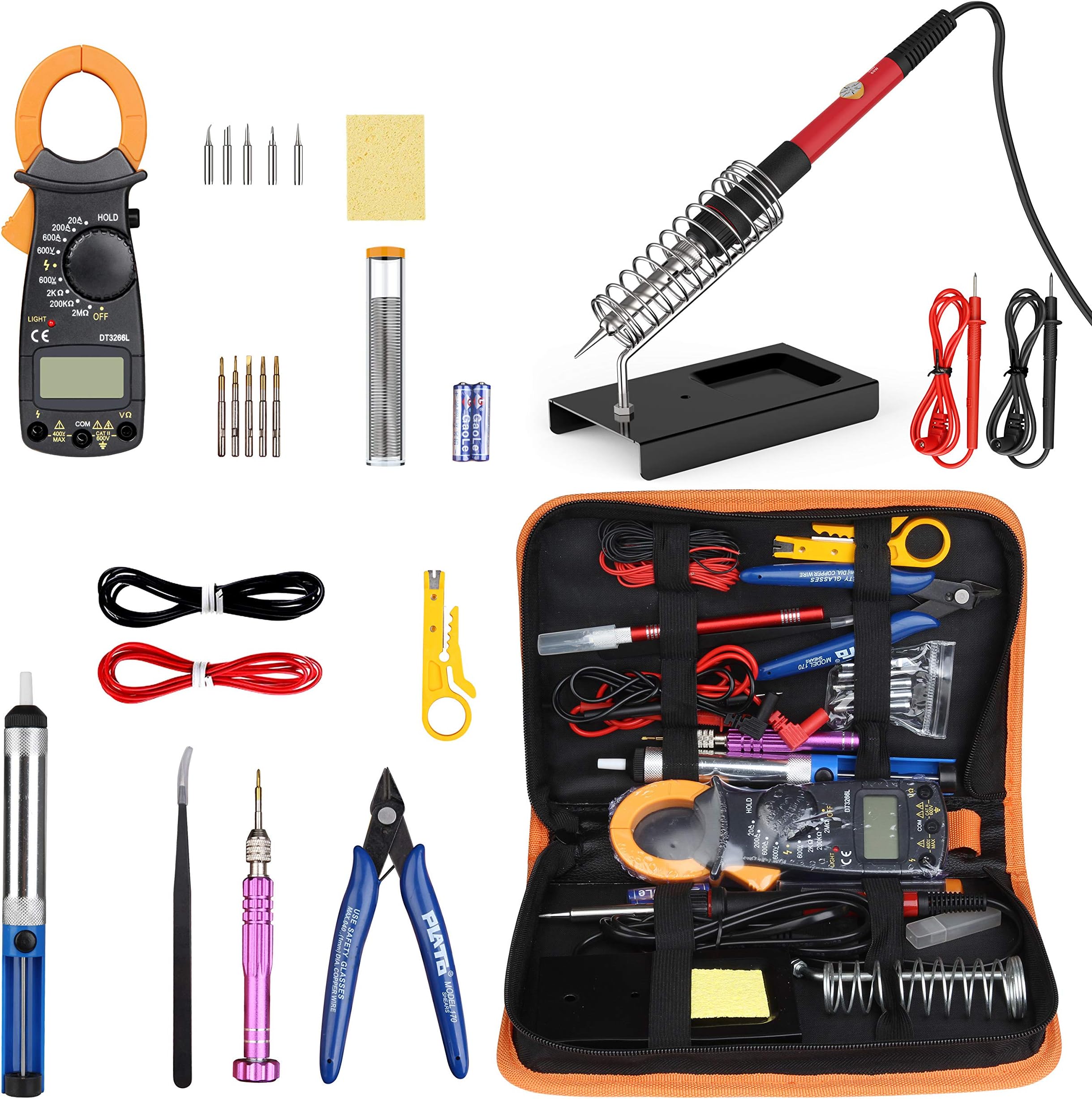 Soldering Iron Kit with Digital Clamp Multimeter,Lightswim 60W Adjustable Temperature Welding Tool,5-in-1 Screwdrivers,5pcs Soldering Iron Tips,Solder Sucker,Wire Cutter,Tweezers,Soldering Iron Stand