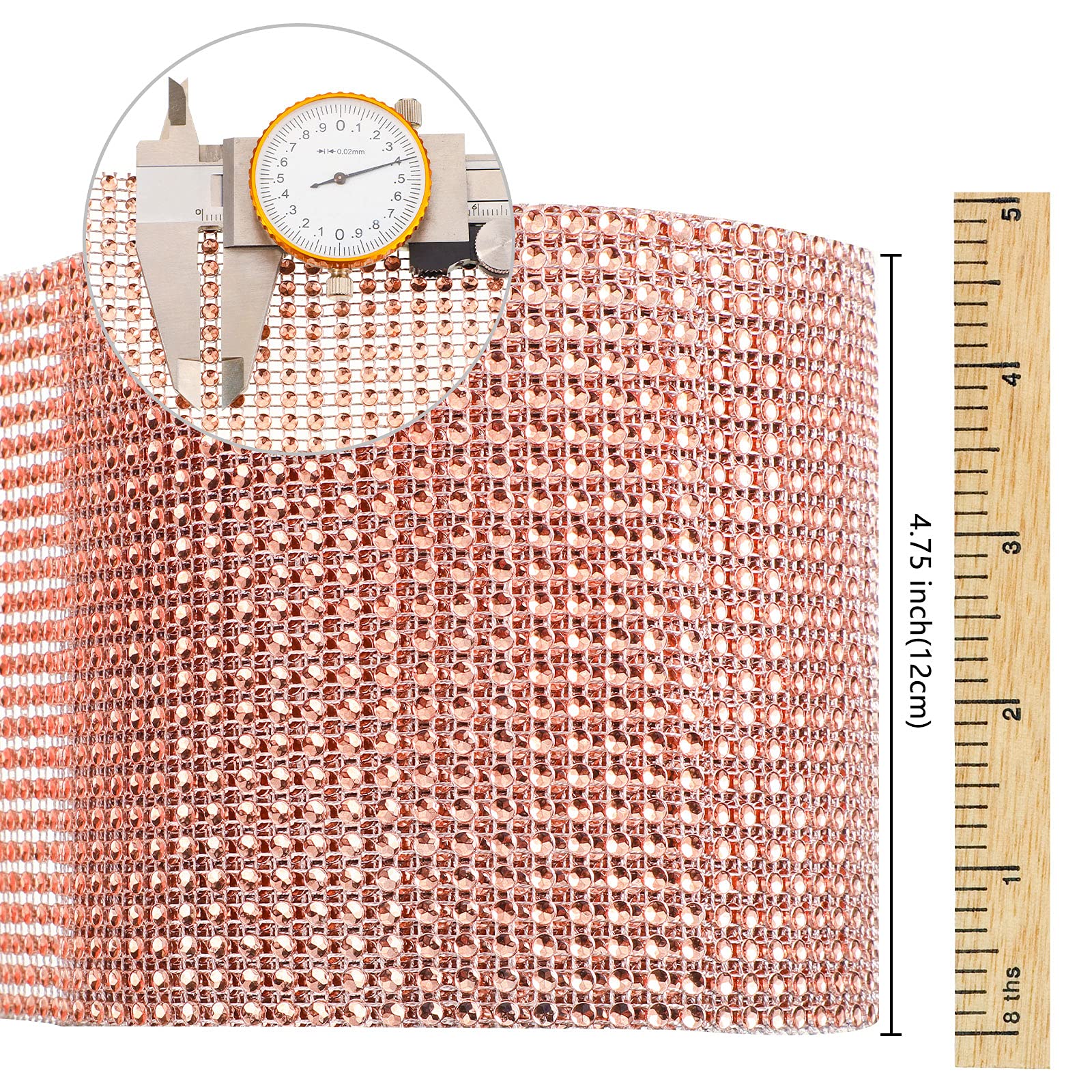 2 rollos de cinta de malla de diamantes de imitación, 24 filas para decoraciones de eventos, bodas, pasteles, suministros de fiestas, 10 cm x 30 pies, total 60 pies (oro rosa)