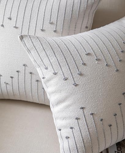 Miniatura 4 de Caflife Juego de 2 fundas de almohada bohemias de 18 x 18 pulgadas, fundas de almohada decorativas para cama, fundas de almohada neutras beige con