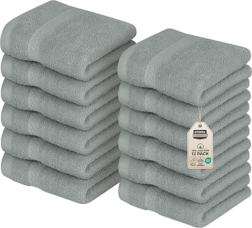 Utopia Towels Juego de 12 toallas pequeñas (12 x 12pulgadas), 100% algodón hilado en anillo, altamente absorbentes y suaves al tacto, esenciales