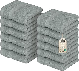 Utopia Towels 12 Pack Premium Wash Cloths Set, 12 by 12 Inches, 100% Cotton Ring Spun, Highly Absorbent and Soft Feel Essential Washcloths for Bathroom, Spa, Gym, and Face, Cool Grey