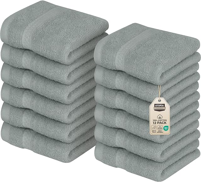 Utopia Towels 12 Pack Premium Wash Cloths Set 12 by 12 Inches 100 Cotton Ring Spun Highly Absorbent