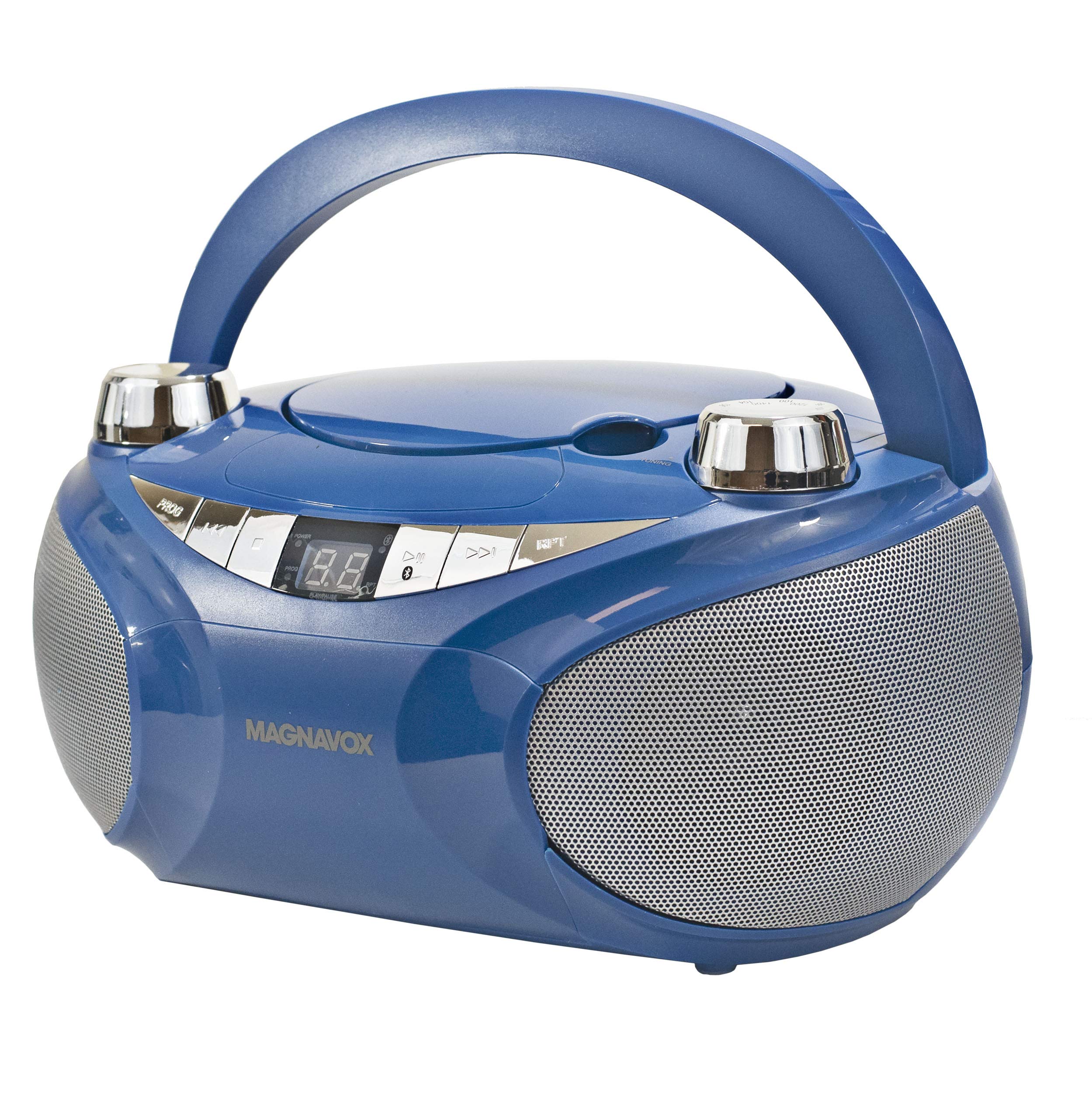 Magnavox MD6949-BL Portable Top Loading CD Boombox with AM/FM Stereo Radio and Bluetooth Wireless Technology in Blue | CD-R/CD-RW Compatible | LED Display |