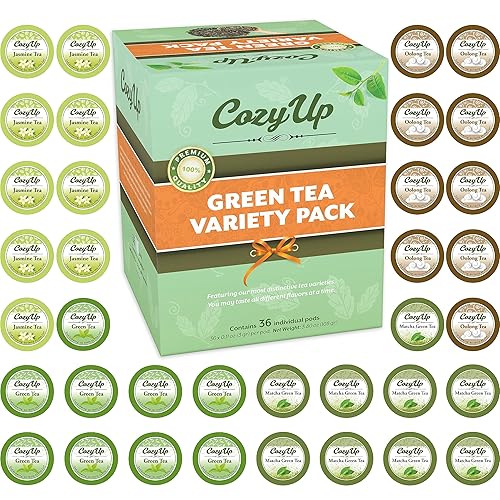 Miniatura 9 de Cozy Up  4 sabores  Tés verdes surtidos  Cápsulas compatibles con cafeteras Keurig K-Cup  Té verde matcha, té verde, té verde jazmín, té Oolong  36