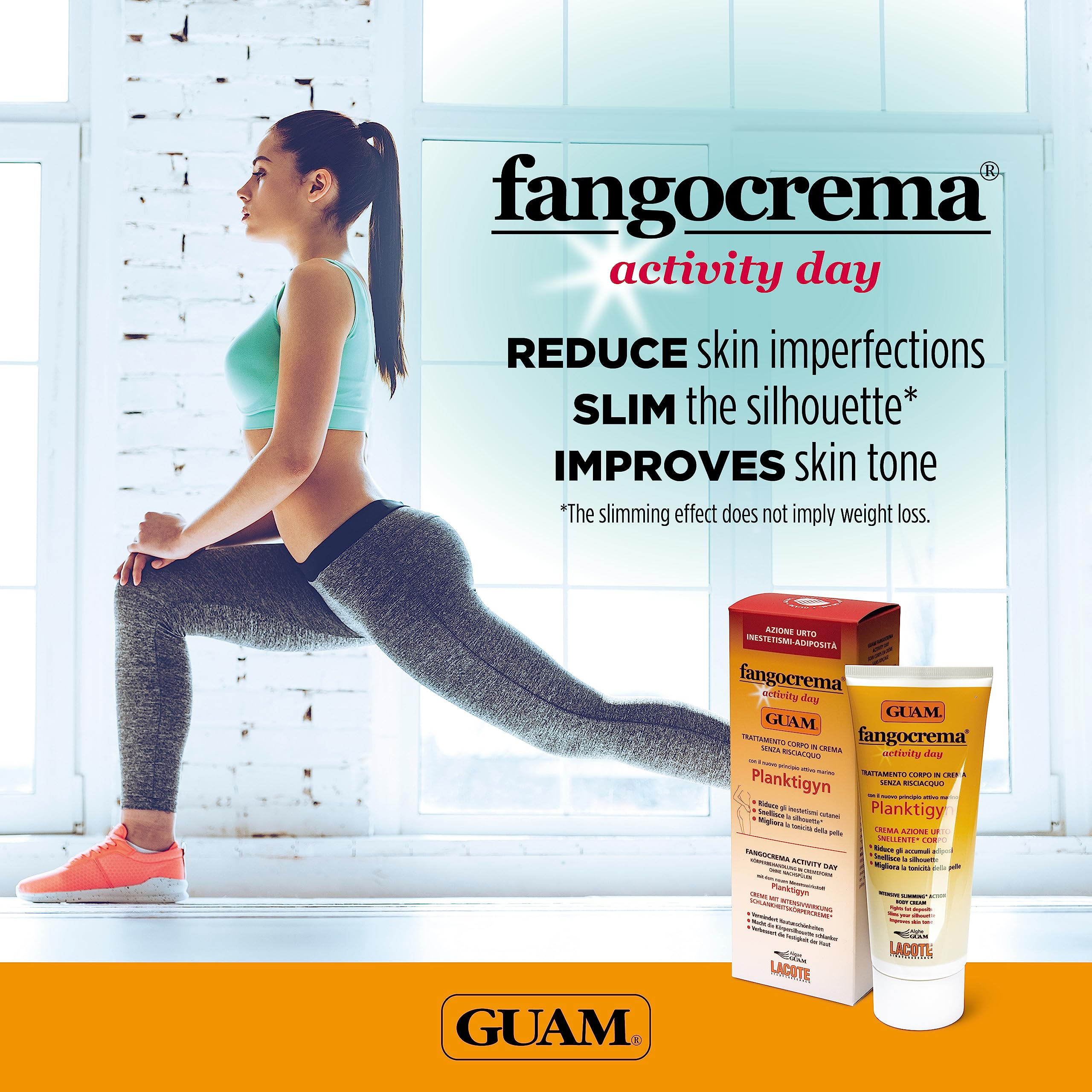 Guam, Fangocrema Activity Day, Körperbehandlung in Creme ohne Ausspülen mit Stoßwirkung gegen Unebenheiten und Fettdepots, mit marinem Wirkstoff Planktigym, 200 ml Packung