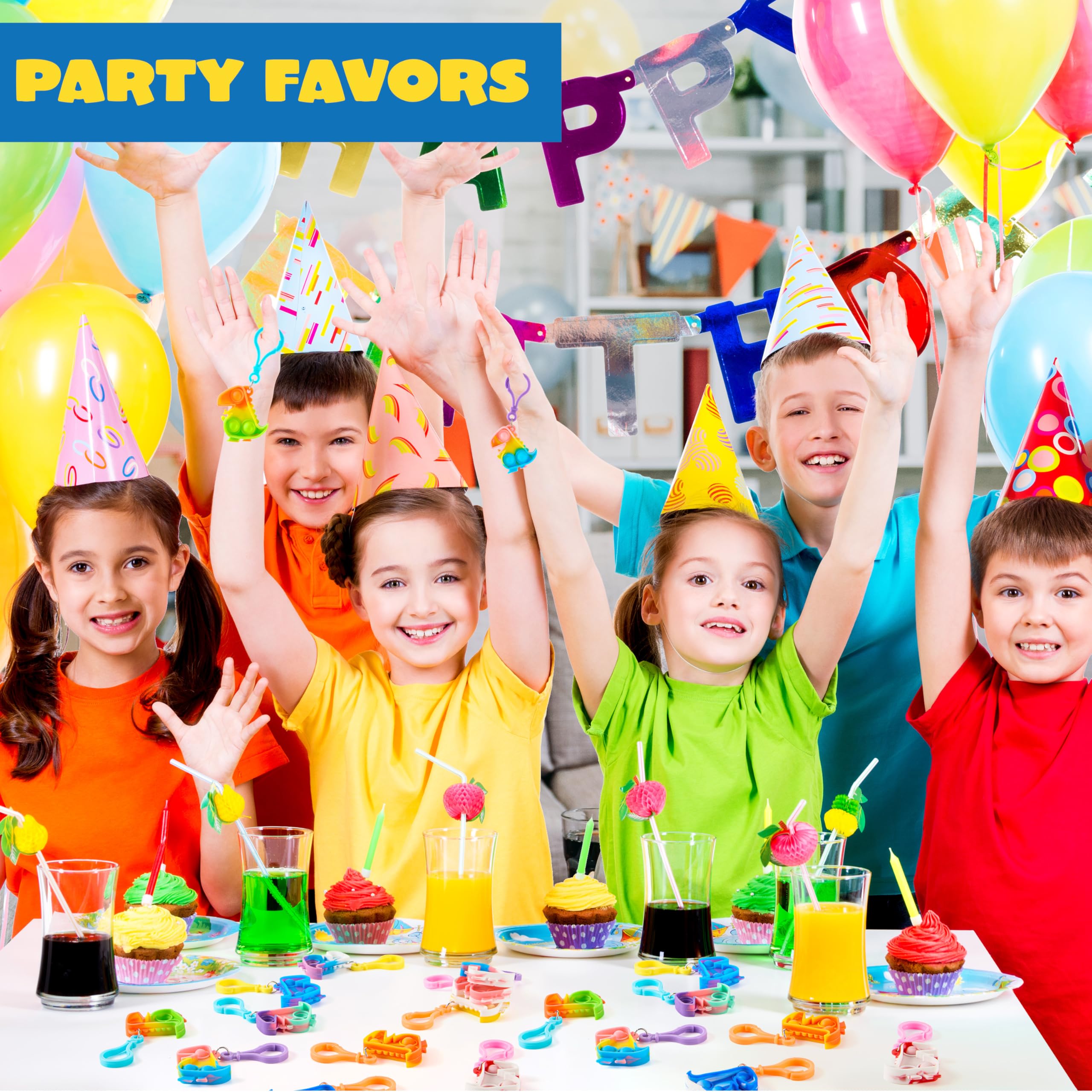 JOYIN 30 PCS Party Bag Fillers for Kids Dinosaur Pop Fidget Kerings Mini Fidget Toys for Kids Poppet Fidget Toy Stress Relief Squeeze Keychain Toys - Image 2