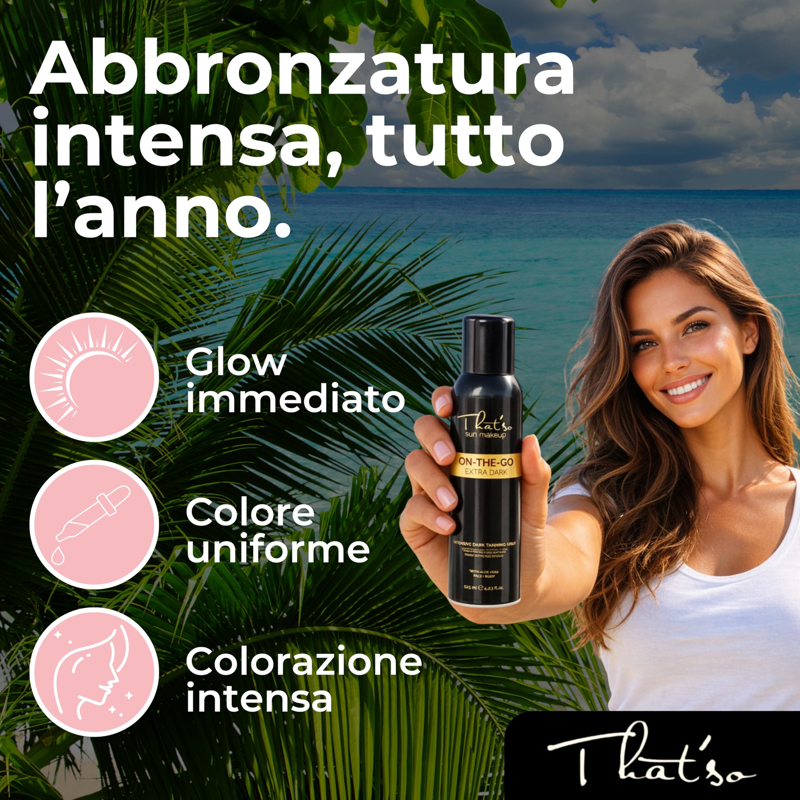 On The Go Extra Dark Spray Autoabbronzante Viso e Corpo 125ml Abbronzatura Istantanea Naturale Bronzea Pigmento Naturale Bronzo Dorato Formula Anti-Aging con Aloe Vera Migliora Elasticità della Pelle