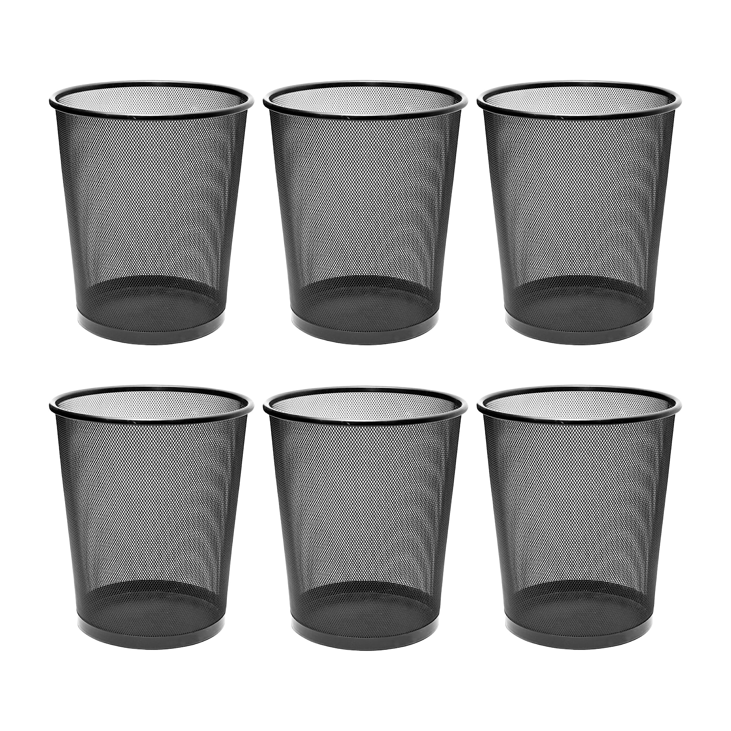 GoodWill Tech Open-Top Cylindrical Metal Mesh Recycling Dustbins- Waste Basket for Home/Office/Coffee Shop/Hotel Non-Toxic - Black (Set of 6, Small (9L))