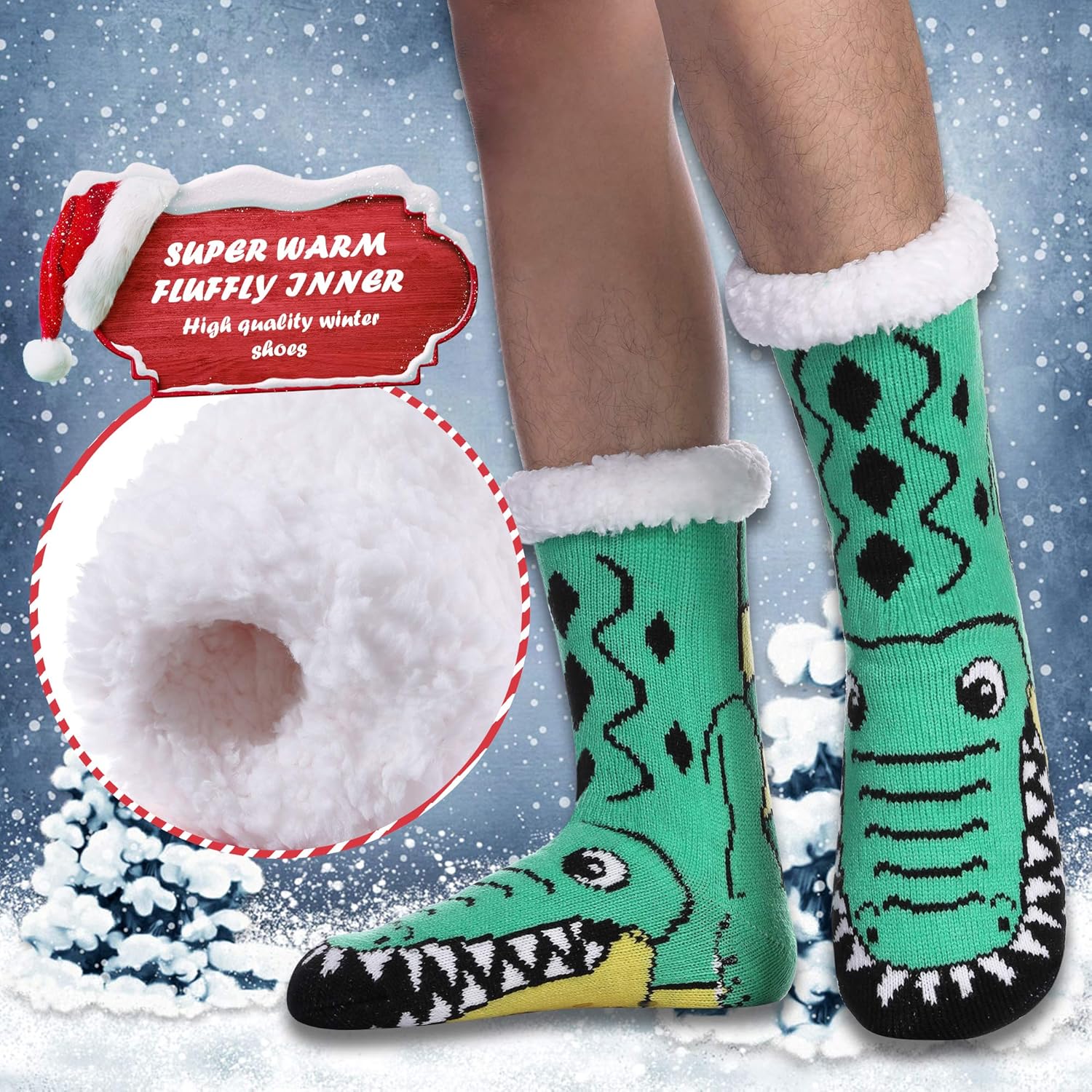 DYW Mens Slipper Socks Animal Fuzzy Non Slip Fluffy Winter Warm Soft Thick Fleece lined Thermal Home Socks - Image 2