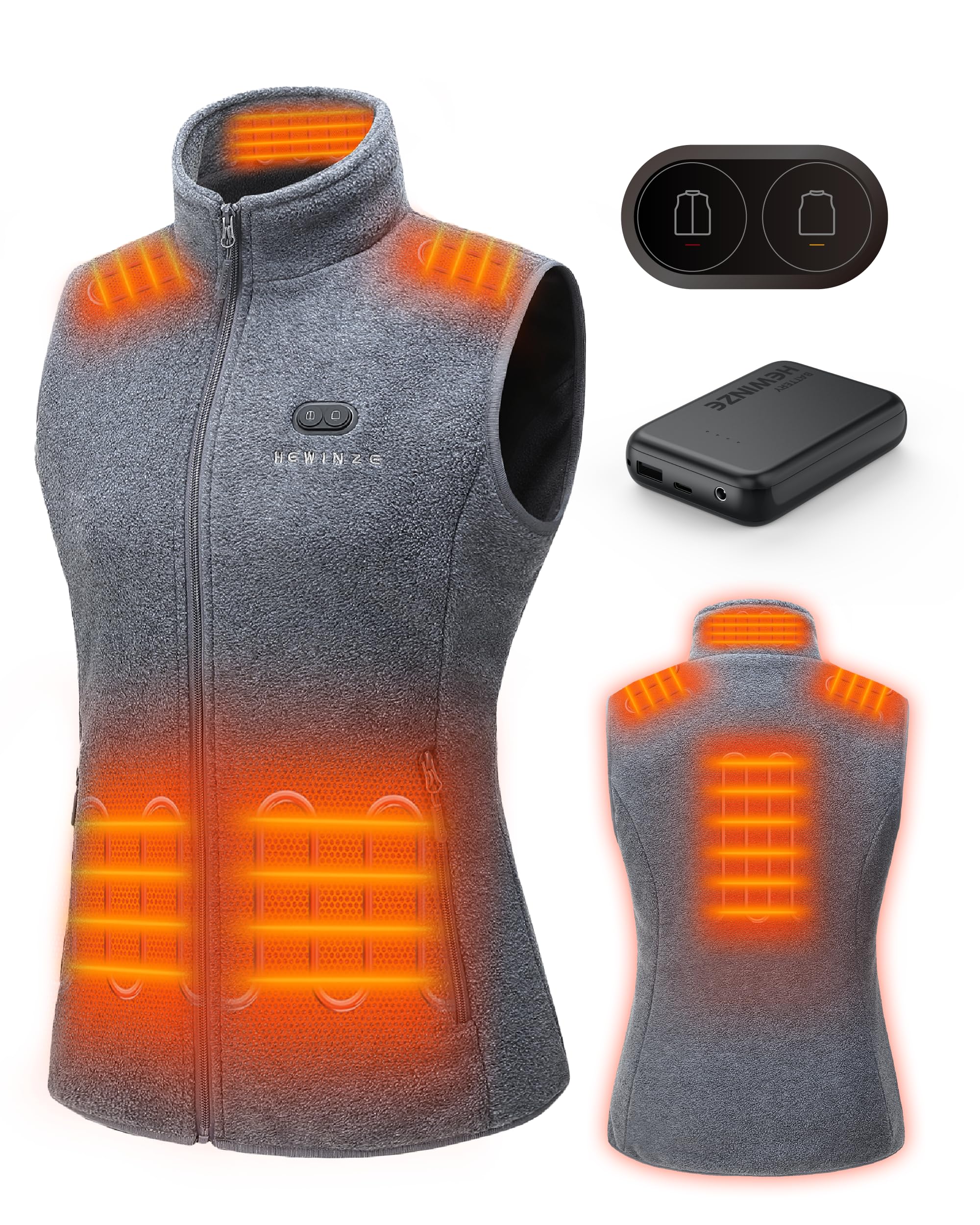 HEWINZE Fleece Podgrzewany Gilet dla Kobiet Kamizelka Heat z Baterią 7.4V Podgrzewana Kamizelka
