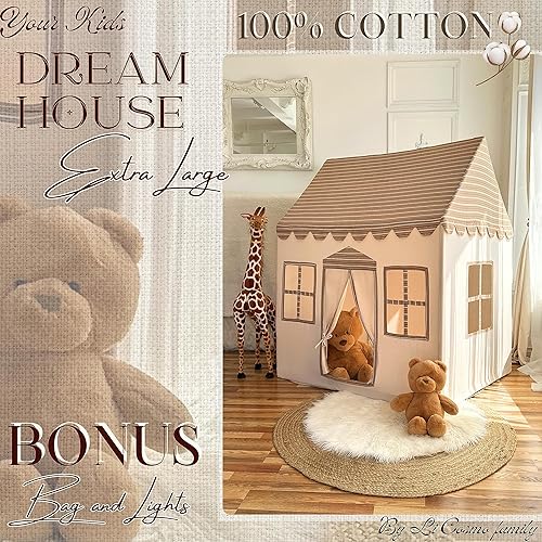 Miniatura 2 de LiCosmo Extra Large Cotton Kids Play Tent 50x43x63 with Carry Bag, 33ft Battery Lights, 3 Windows, Outside Pocket, Kids Tent indoor  Tent for Kids