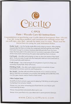Cecilio Flute Care Kit - Complete Maintenance Kit, Includes Swabs, Grease, Polishing Cloth and Key Brush - Flute Cleaning Kit