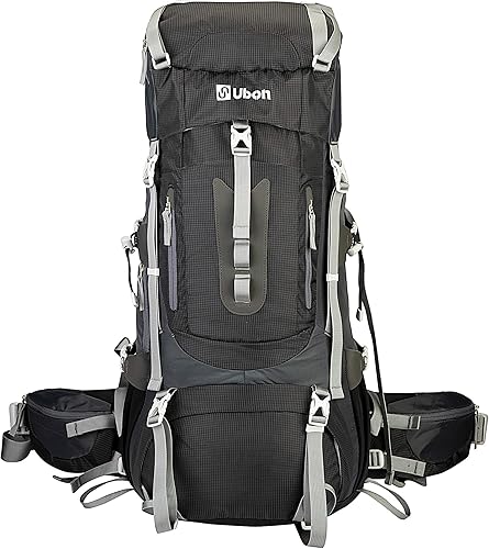 Ubon Mochila de senderismo con marco interno de 5060 L, mochila de camping para hombres y mujeres con cubierta de lluvia